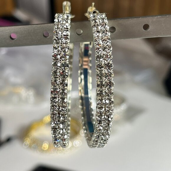 Swarovski Elements Women's Hoop Earrings Clear Crystals two tiers - Picture 1 of 6